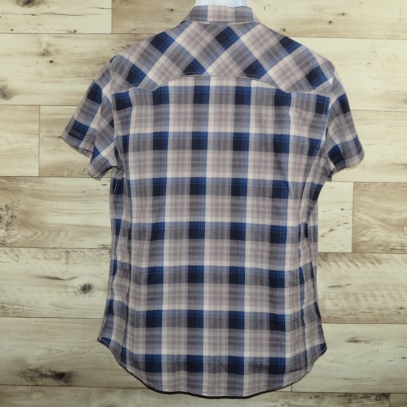 Urban Pipeline* Men's Short Sleeve Snap Button Down Curved Hem Plaid Shirt~Large - Picture 2 of 12
